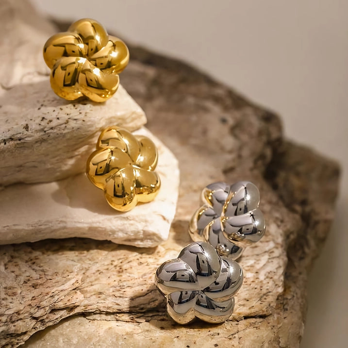 gold plated flower stud earrings, view 6 - MRSLM