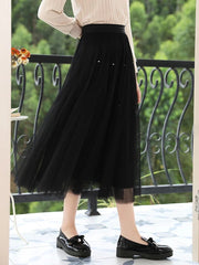 high-waist a-line mesh skirt, view 3 - MRSLM
