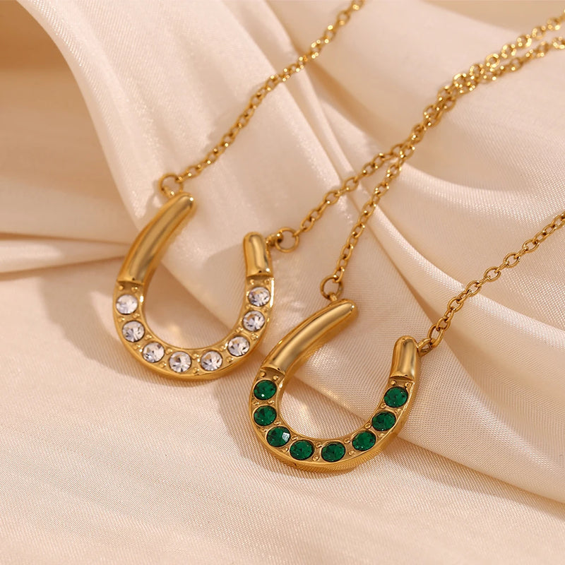 18k gold plated lucky horseshoe pendant necklace, view 6 - MRSLM