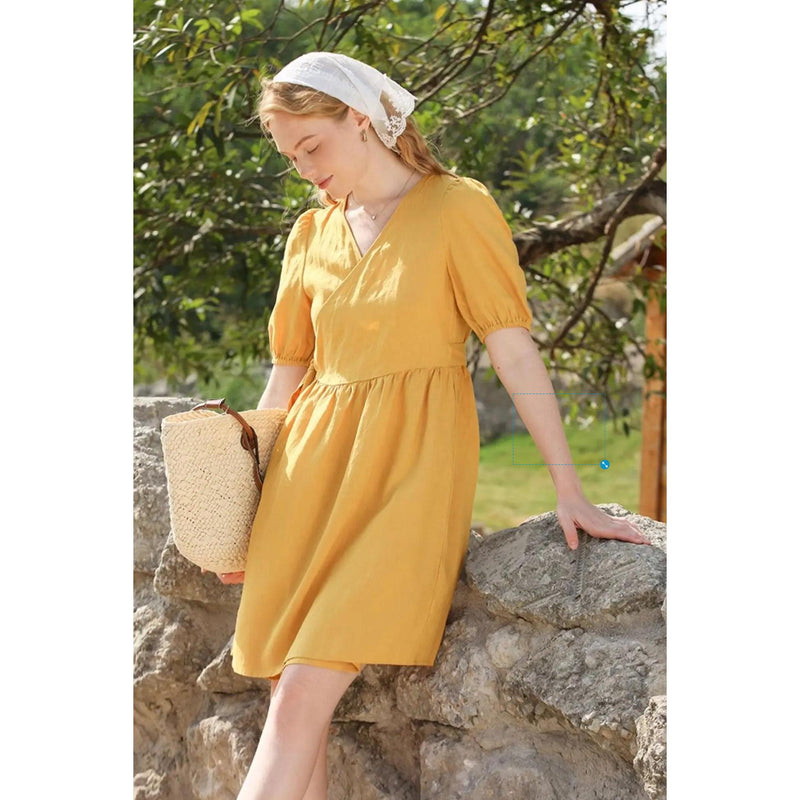 linen puff sleeve mini dress, view 9 - MRSLM