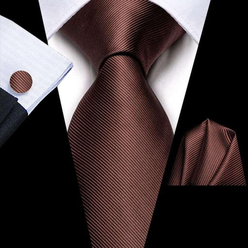 Coffee brown silk tie set - MRSLM