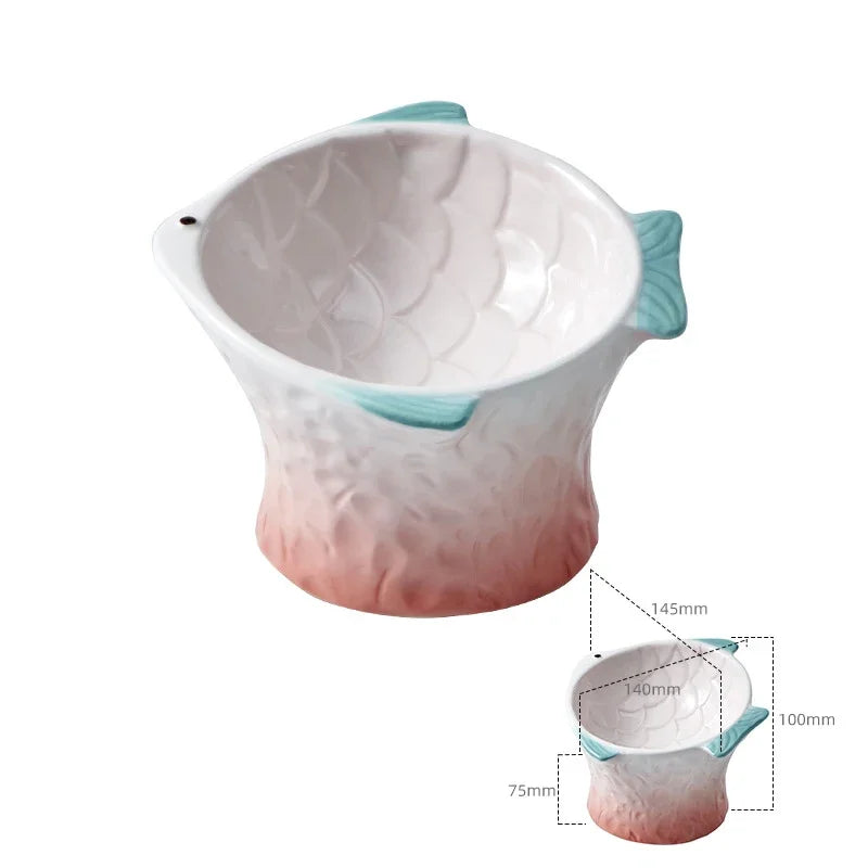 fish-shaped ceramic pet feeding bowl, view 3 - MRSLM