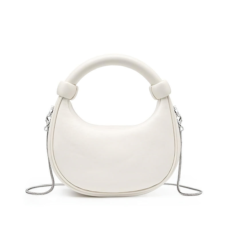 rose pink leather crescent crossbody bag, view 2 - MRSLM