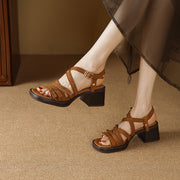 open toe chunky heel leather sandals, view 29 - MRSLM