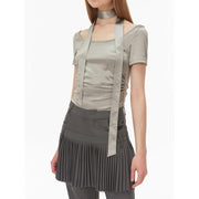 metallic silver pleated tank top, view 2 - MRSLM
