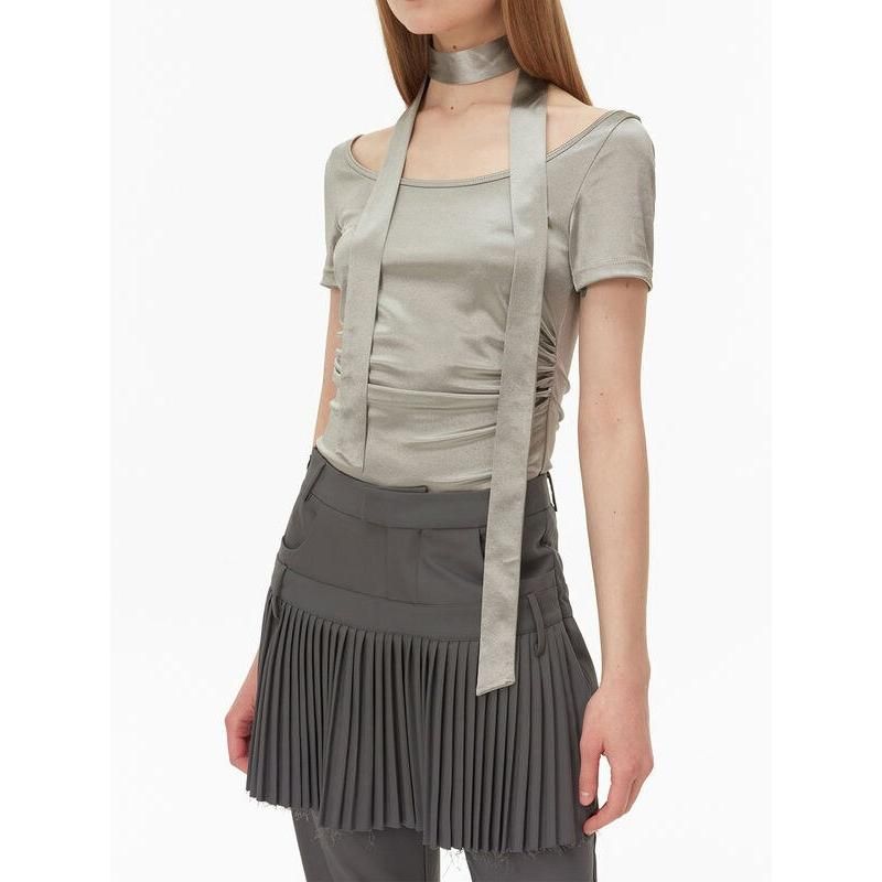 metallic silver pleated tank top, view 2 - MRSLM