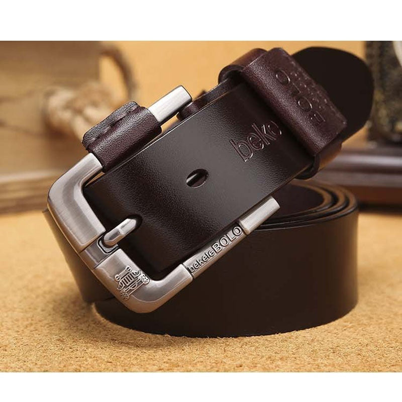 men's cowhide pin buckle belt, view 2 - MRSLM