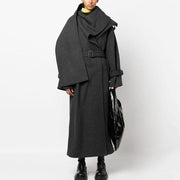 spliced belt coat with scarf collar - MRSLM