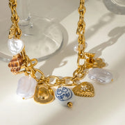 gold plated conch bowknot pearl necklace - MRSLM