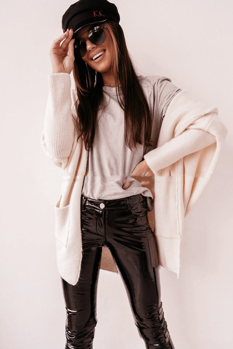 Women's hooded knit sweater coat with pockets, view 5 - MRSLM