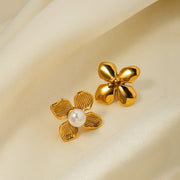 18k gold plated flower earrings with shell beads, view 6 - MRSLM