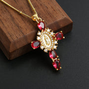 rhinestone cross pendant necklace, view 3 - MRSLM