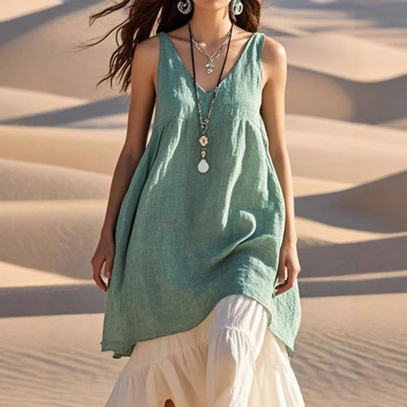 sleeveless v-neck beach dress, view 4 - MRSLM