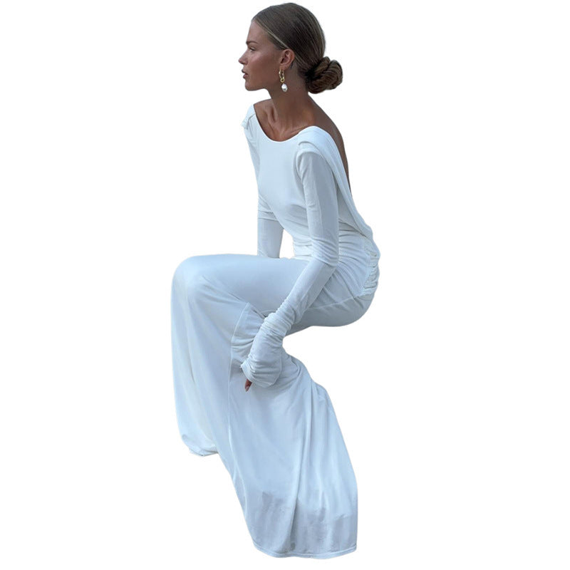 backless long sleeve dress, view 5 - MRSLM
