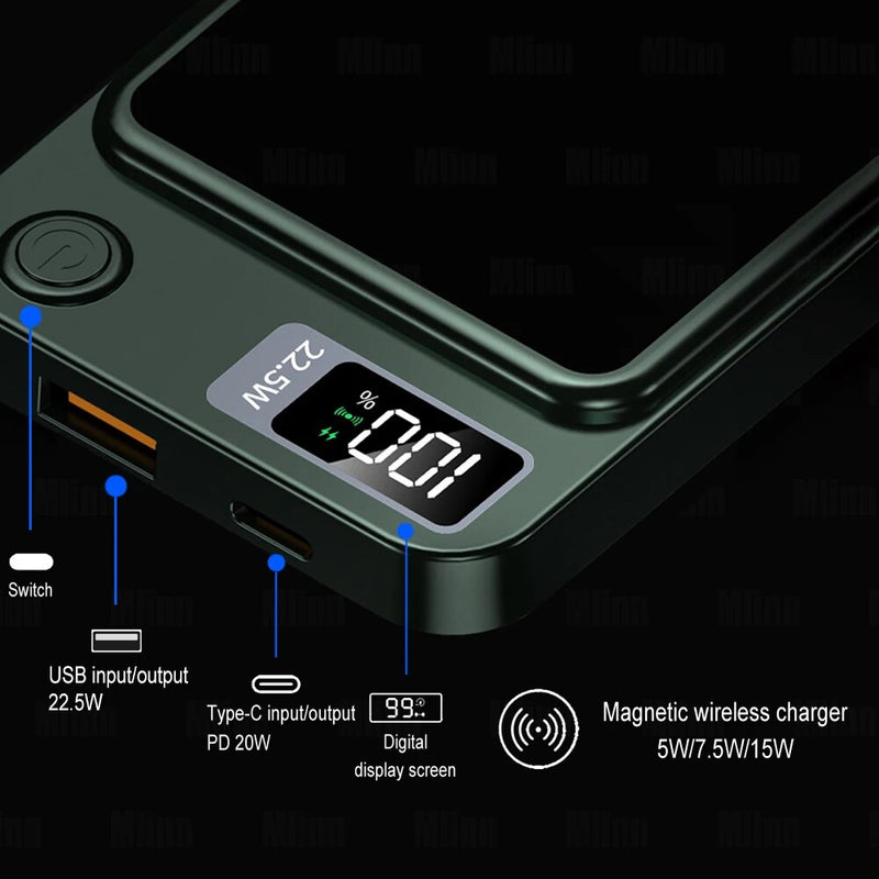 Ultra-Fast 20W PD Magnetic Wireless Power Bank - 20000mAh High-Capacity Charger for Qi Devices