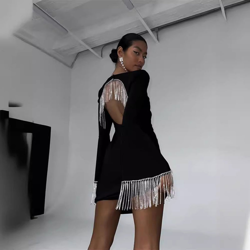tassel back hollow bell sleeve dress, view 4 - MRSLM