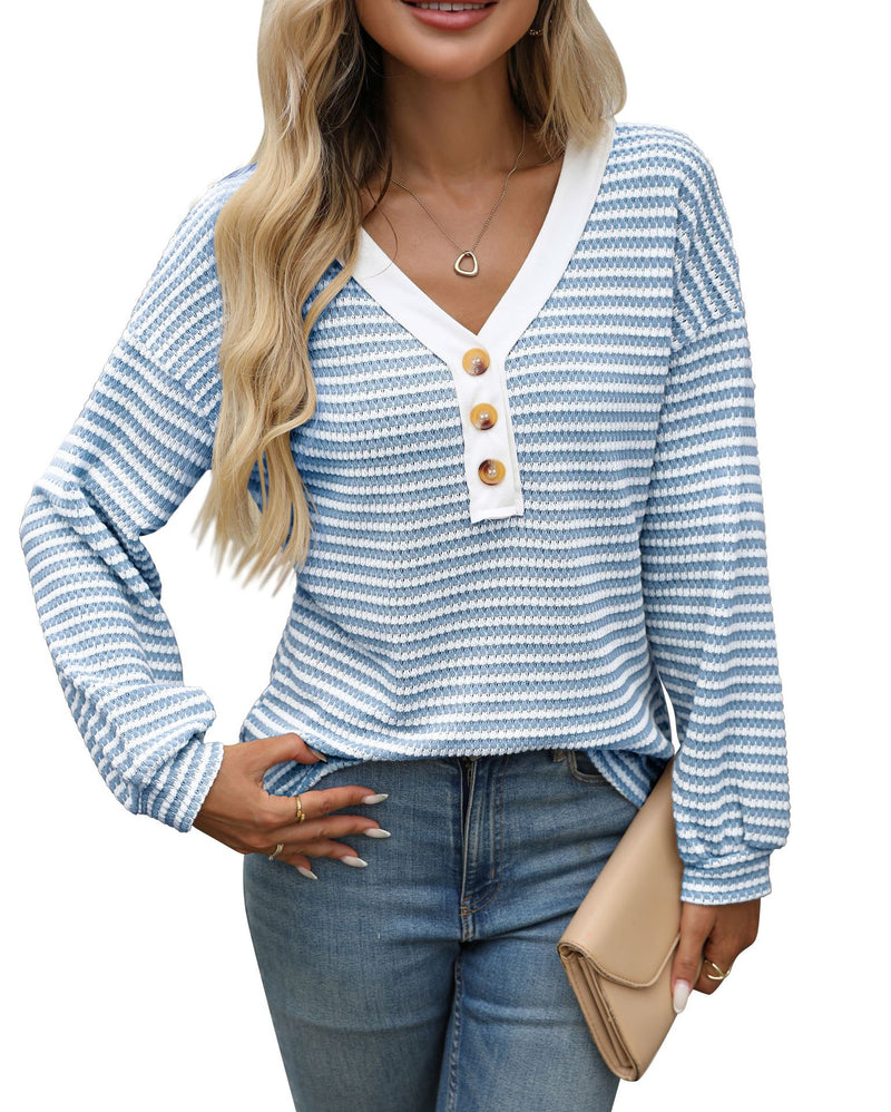 women's v-neck button pullover top, view 9 - MRSLM
