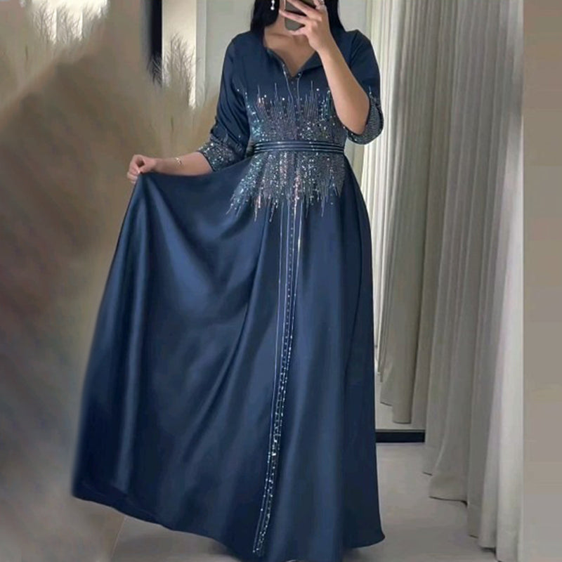 lace-up rhinestone long dress, view 2 - MRSLM