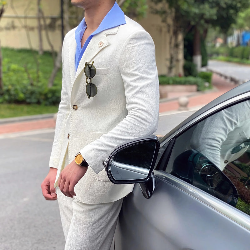 white seersucker slim fit suit, view 6 - MRSLM