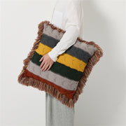 boho wool knitted fringed pillow, view 4 - MRSLM