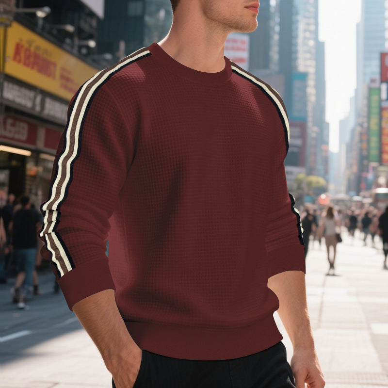 men's striped round neck sweater, view 7 - MRSLM