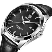 men's leather band quartz watch, view 4 - MRSLM