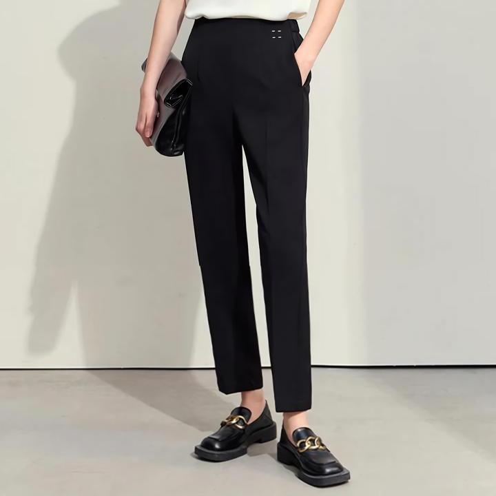 women's woven straight pants with embroidery - MRSLM