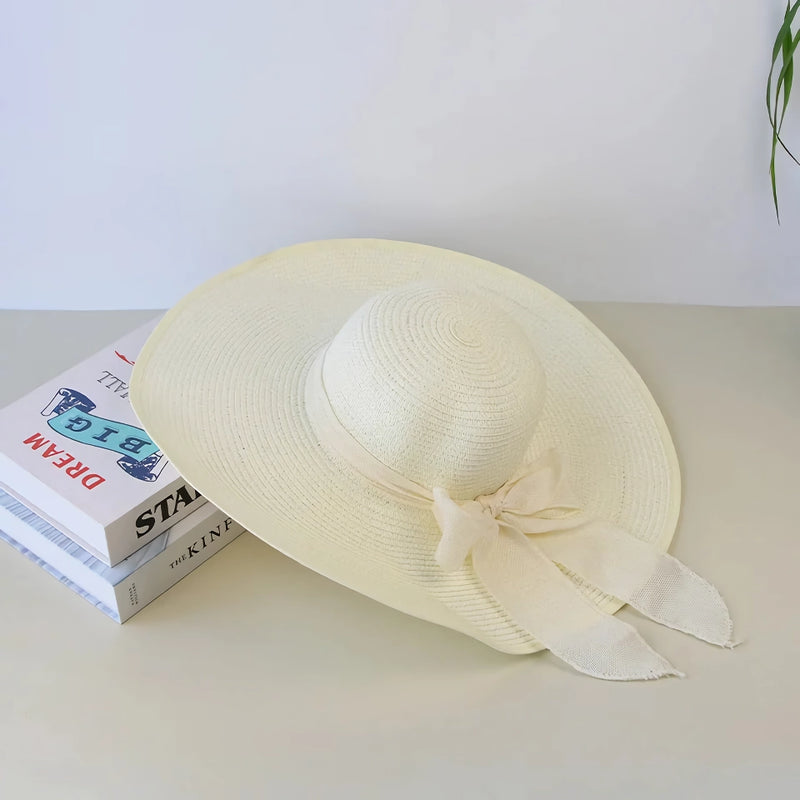 Wide brim straw hat with bowknot, view 2 - MRSLM