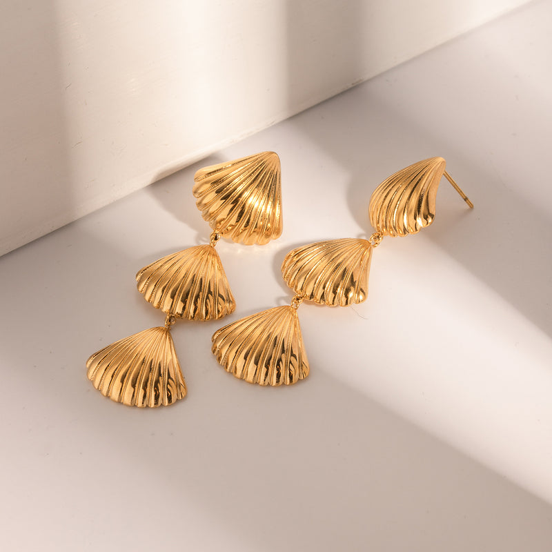 gold plated geometric shell earrings, view 7 - MRSLM