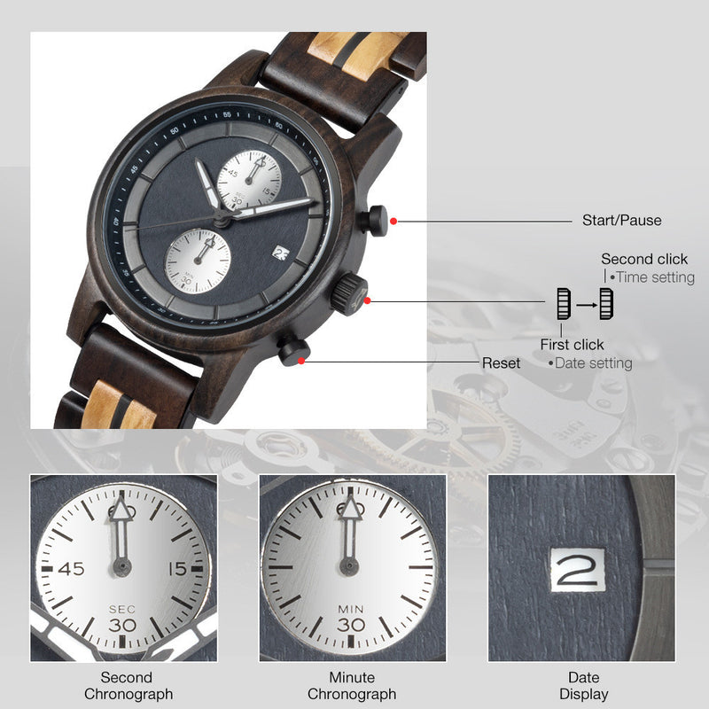 Men's wood sports watch, view 7 - MRSLM