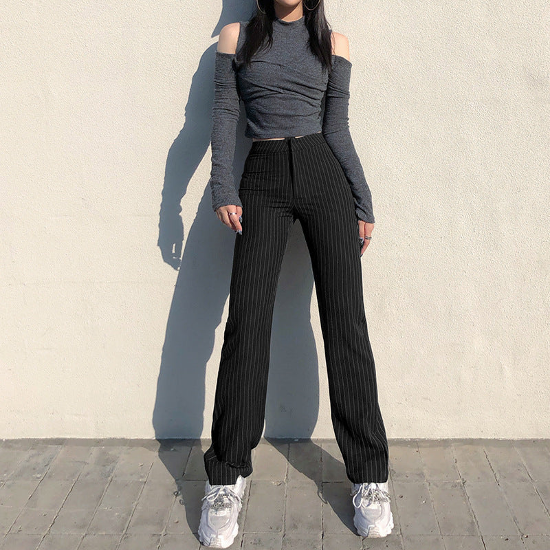 striped straight leg suit pants, view 5 - MRSLM