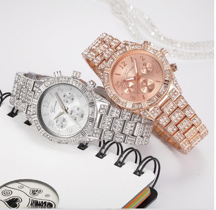 Women's crystal quartz watch with metal band, view 3 - MRSLM