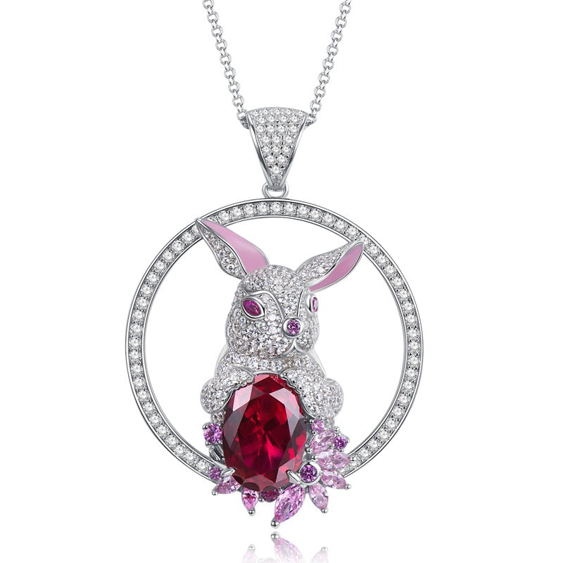 rabbit pendant necklace dove blood red, view 5 - MRSLM