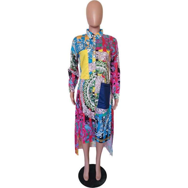 printed lapel shirt dress, view 6 - MRSLM
