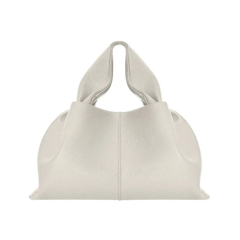 ruched pleated PU leather tote bag, view 4 - MRSLM