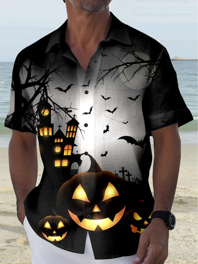 Retro Halloween ghost print shirt, view 2 - MRSLM