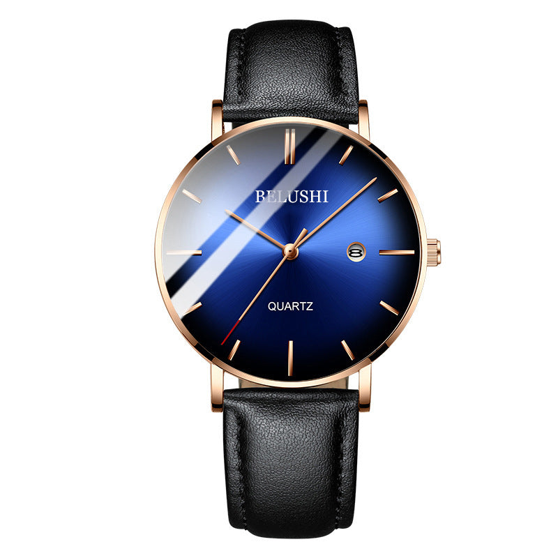 ultra-thin blue dial quartz watch, view 11 - MRSLM