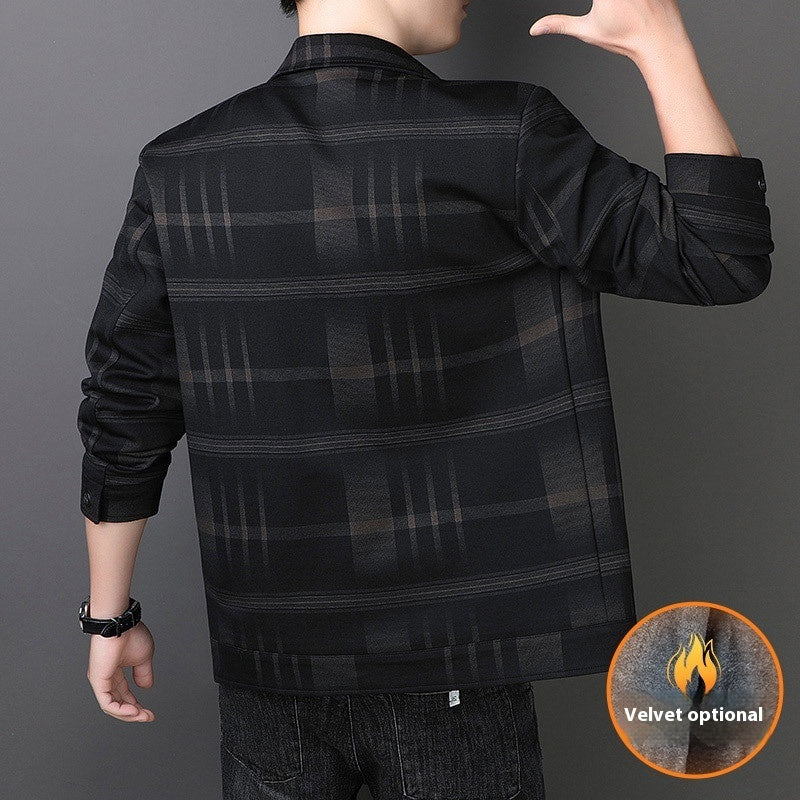 mens turn-down collar plaid coat, view 3 - MRSLM