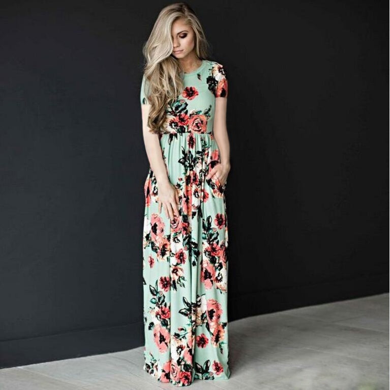 women's flower print maxi dress, view 5 - MRSLM
