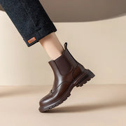 women's leather ankle boots with thick heels, view 9 - MRSLM