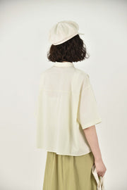 retro patchwork lapel short sleeve shirt, view 10 - MRSLM