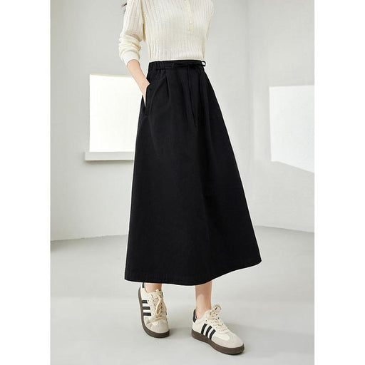 black cotton midi skirt with pockets, view 2 - MRSLM
