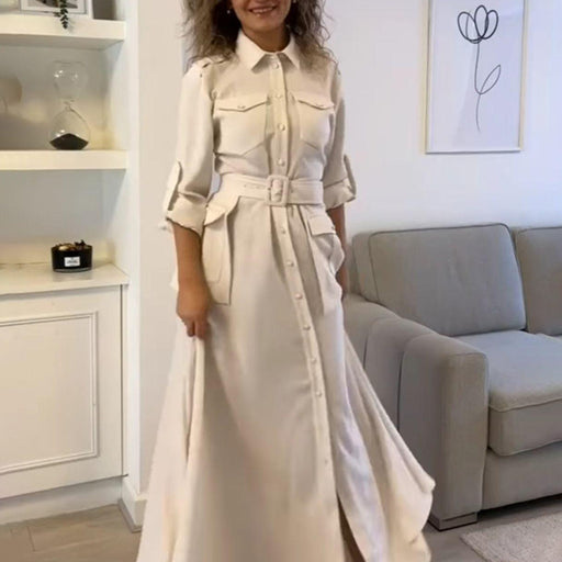 women's high-waisted long dress with waist belt - MRSLM