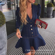deep V ruffled dress, view 5 - MRSLM