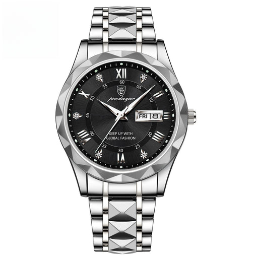 men's slim double calendar quartz watch, view 3 - MRSLM