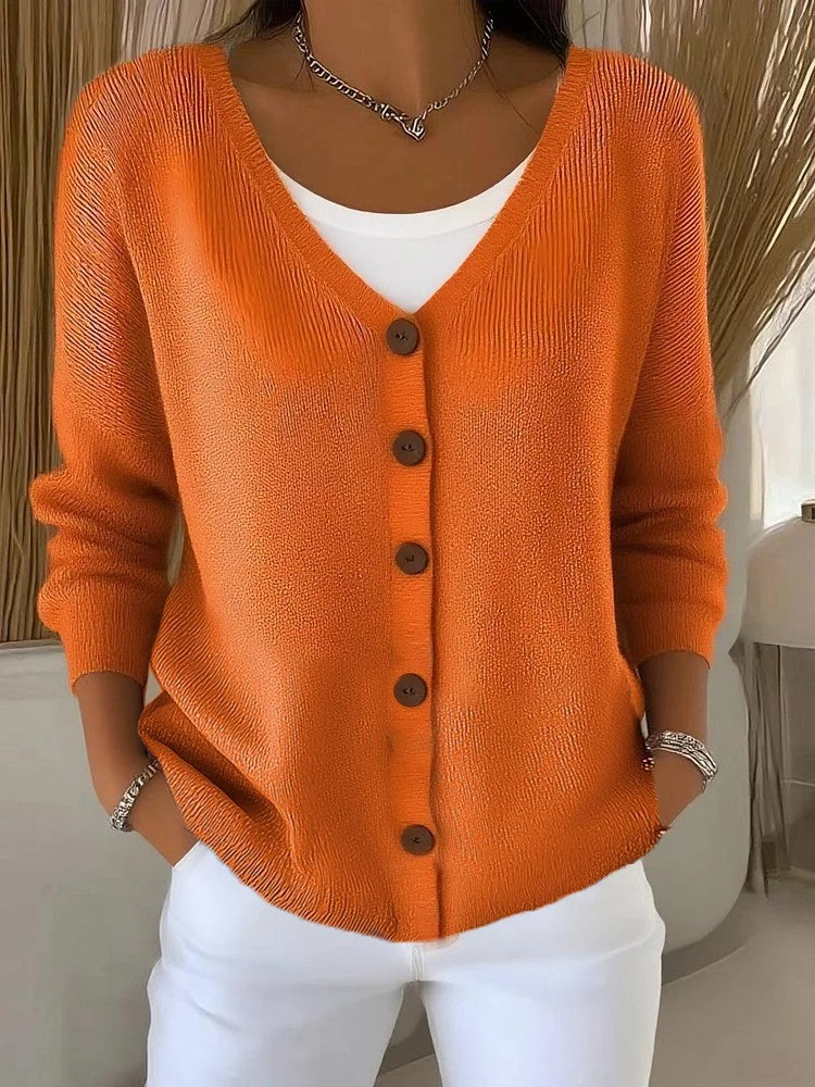 women's solid color button cardigan, view 11 - MRSLM