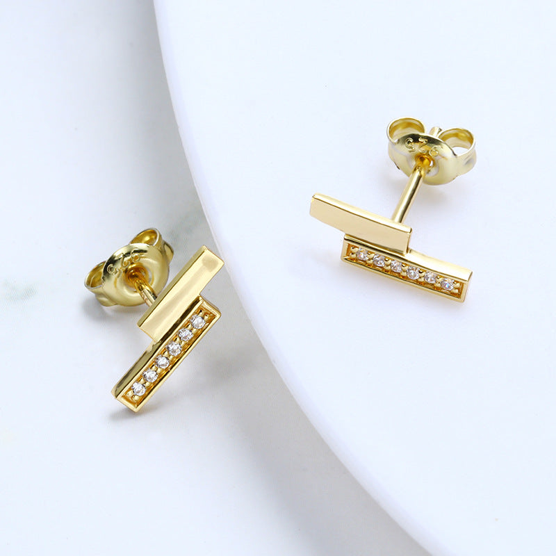 geometric square zircon ear studs, view 4 - MRSLM