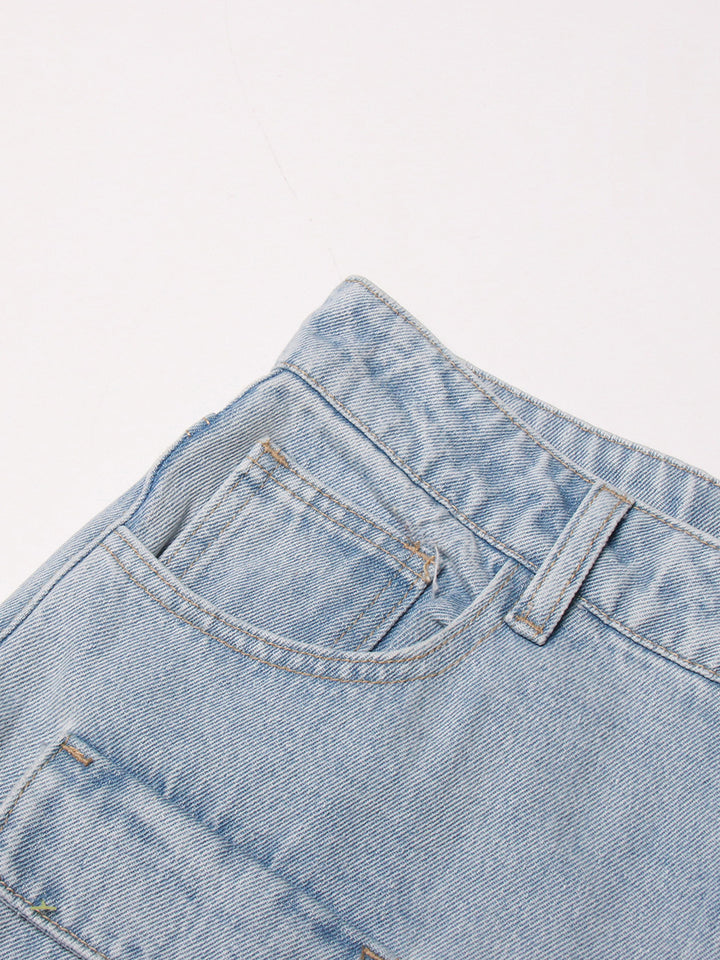 Vintage Light Blue Washed High-waisted Tooling Jeans For Women