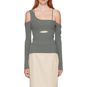 asymmetrical backless knit top, view 2 - MRSLM