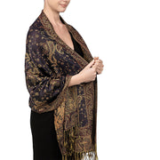 Women's vintage paisley jacquard tassel scarf, view 5 - MRSLM